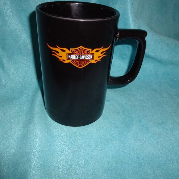 Harley Davidson 16 Ounce Tall Black Mug/Cup orange flames Hallmark~2004 - Picture 7 of 10